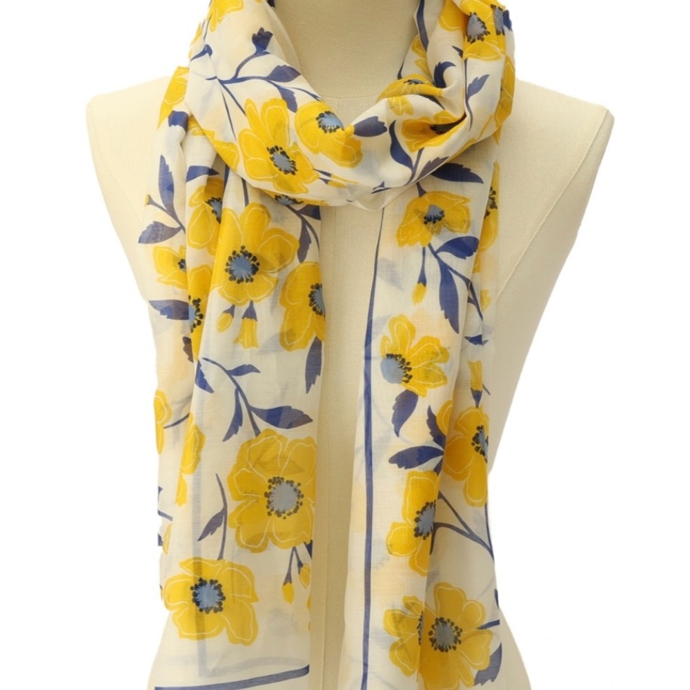 Kate spade Sunshine Floral Yellow and Blue Scarf NWT!